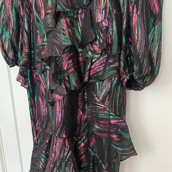 SALONI METALLIC SILK BLEND ALYA OIL SPILL MIDI DRESS US SIZE 2  XS - Picture 4 of 6